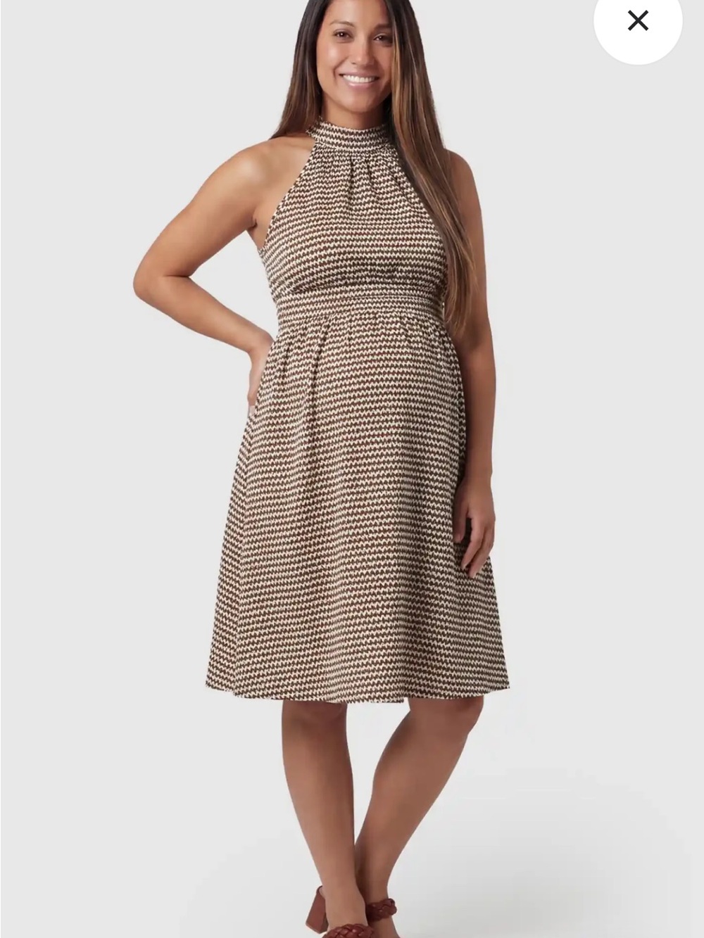 One-Shoulder Chevron Midi Dress in Brown